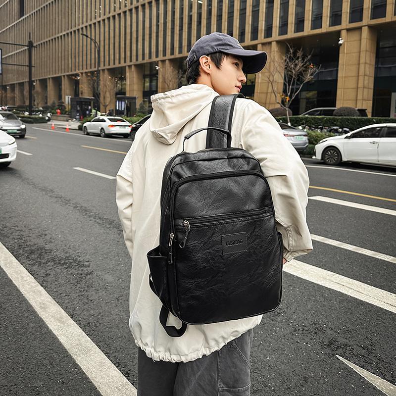 Sac à dos d'étudiant en cuir souple pour homme, grande capacité, pour ordinateur