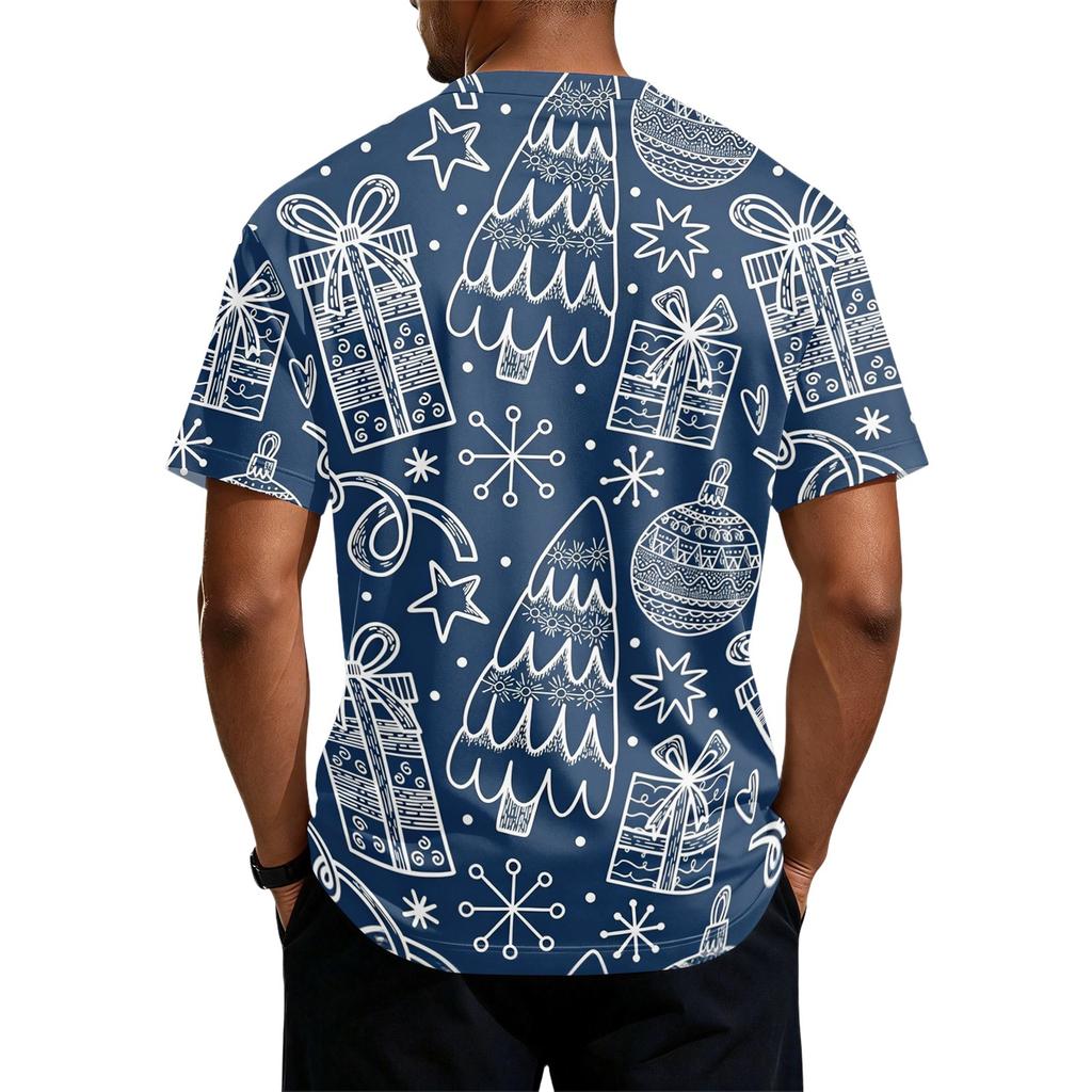 Men's Quick-Dry Round Neck Short Sleeve T-Shirt with Christmas Print for Holiday Party