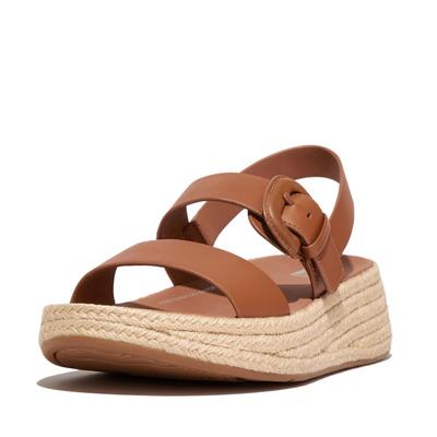 ESPADRILLE BUCKLE LEATHER FLATFORM SANDALS for Light Cm [Fitflop] F-MODE Women, Tan, 24.0