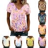 Damen V-Ausschnitt Kurzarm Blumenprint Lässiges T-Shirt Lockerer Schnitt Leichtes Oberteil für den Alltag Bequemes Design