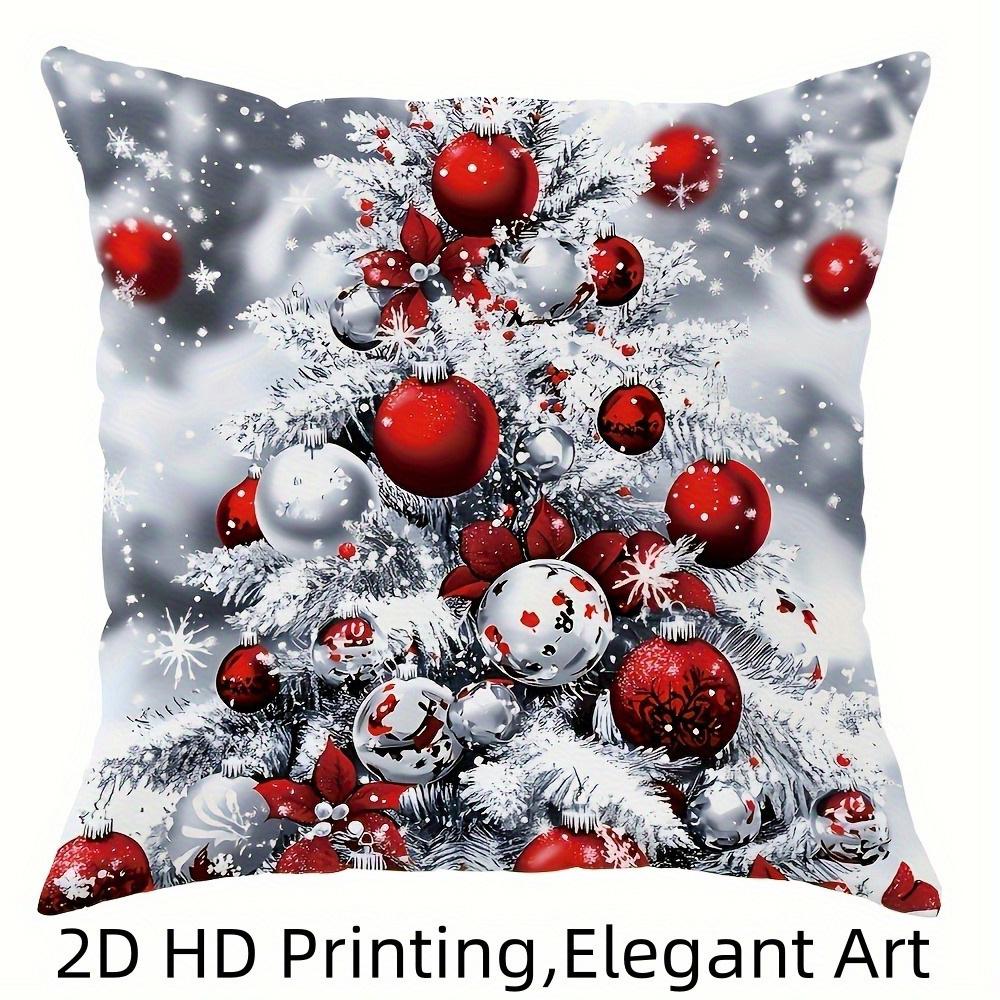 Festive Christmas Pillowcases: 2D HD Printed with Elegant Holiday Ornaments! Sofa Cushion Cover New Year Home Room Decoration