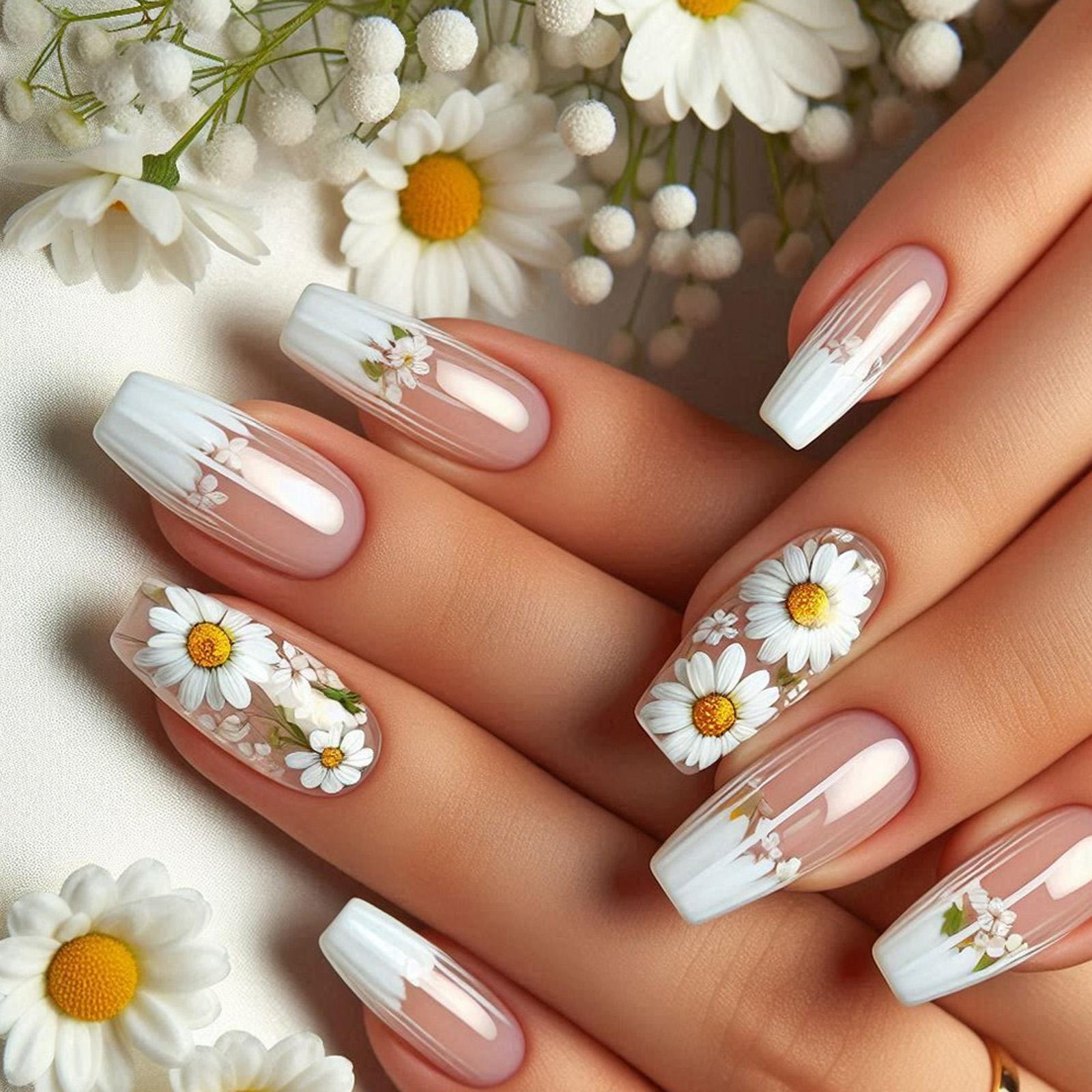 

24 шт. цветы пресс на ногтях накладные ногти дизайн цветочные накладные ногти палочки на ногти для женщин маникюр украшения ногтей