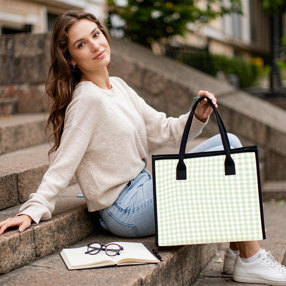 Gingham Tote Bag Casual Daily Handbag Lightweight Reusable Shopping Bag