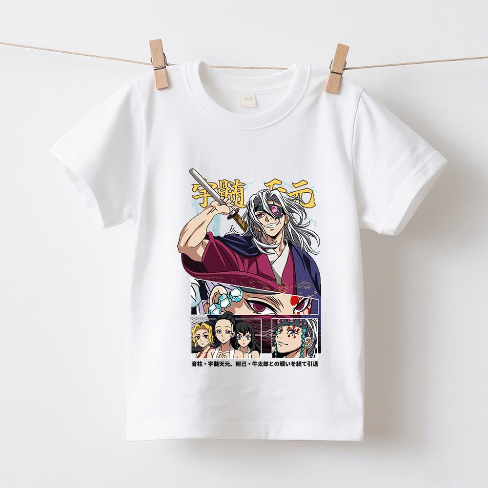 Demon Slayer Uzui Anime Print Cotton Tee for Boys Girls Kids Short Sleeve T Shirts Soft Casual Summer Clothes Top