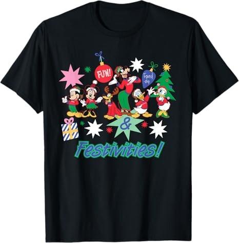 Mickey Friends Christmas Fun Friendship Black TShirt S