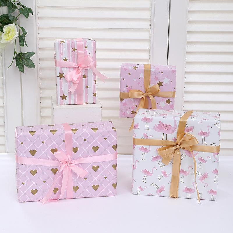 4 Pack Gift Wrapping Paper Premium Glossy Art Paper Pink 50x70cm Gift Wrap Sheets for Birthdays, Weddings,Valentine's Day