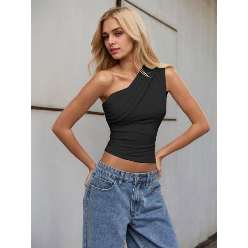 2026 Hot-selling Hot-selling Women's Sexy One-shoulder T-shirt Spring and Summer New Slant Collar Off-shoulder Pure Lust Top