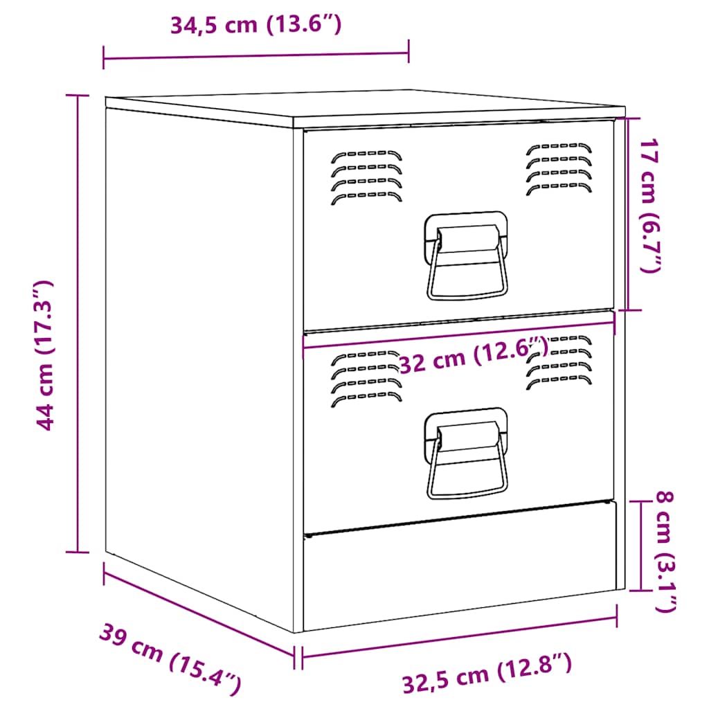 Nightstands 2 pcs. Yellow 34.5 x 39 x 44 cm Steel
