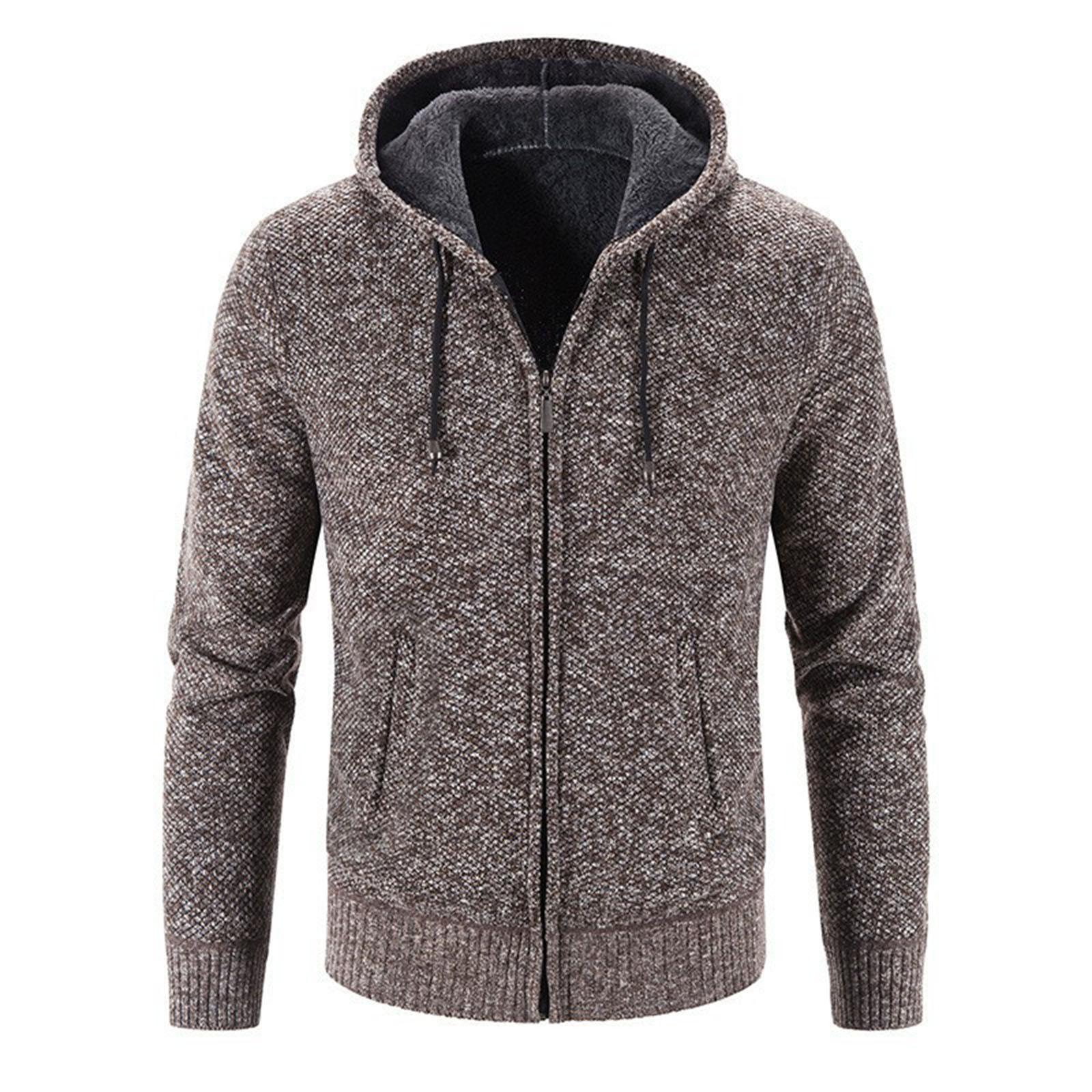 

Мужской вязаный свитер Свитер с капюшоном на молнии Кардиган XXL кофейный