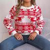 Autumn and winter Christmas fawn pattern women's long-sleeved pullover sweater, warm and comfortable women's tops in a festive atmosphere