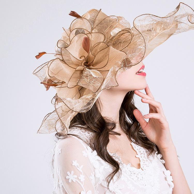 A New Summer Anti-ultraviolet European and American Women's Fashion Hat, Big Flower Fashion Mesh Hat, Big Edge Hat.