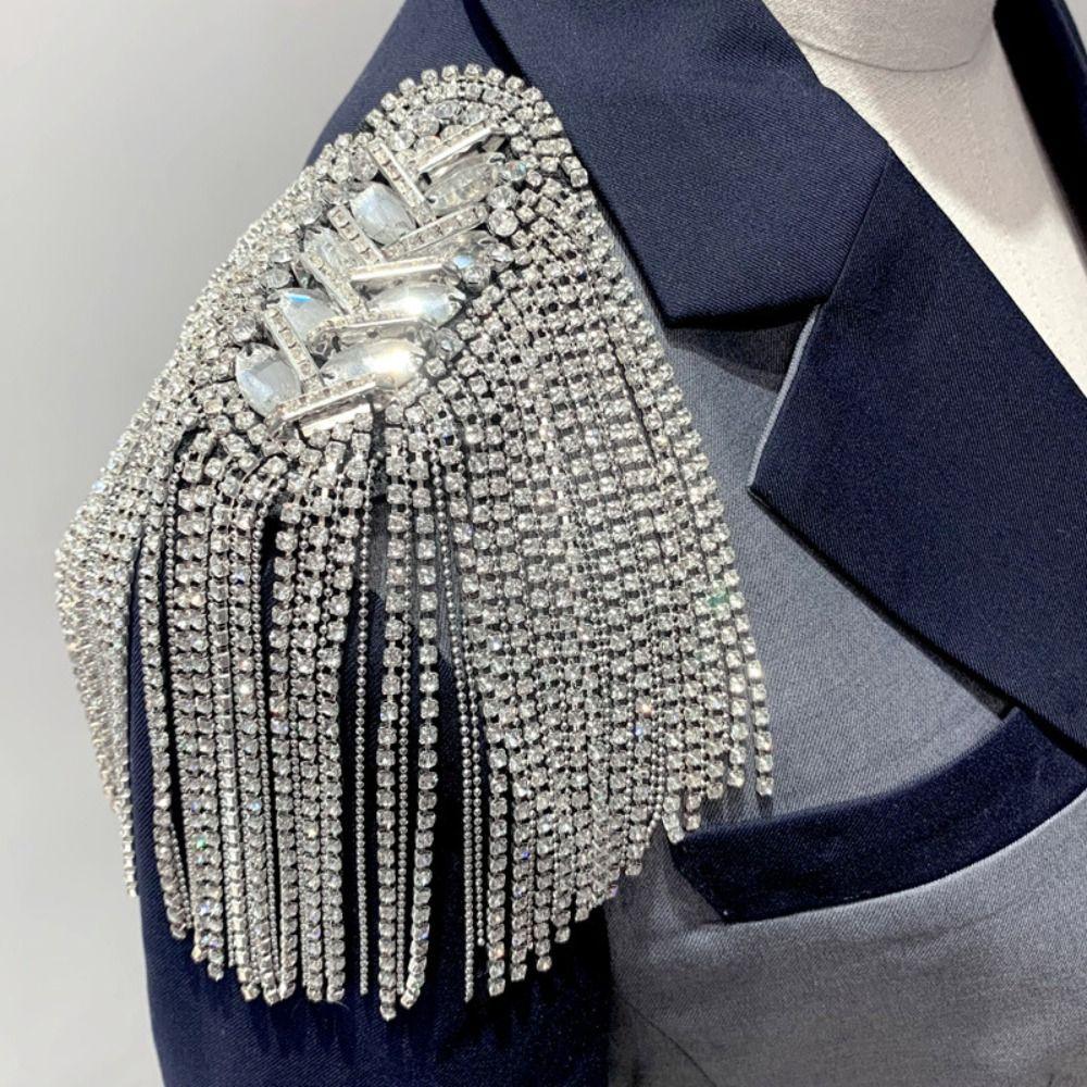 Rhinestone Shoulder Tassel Epaulet Long Chain Brooch New Shoulder Epaulettes  Clothing Accessories