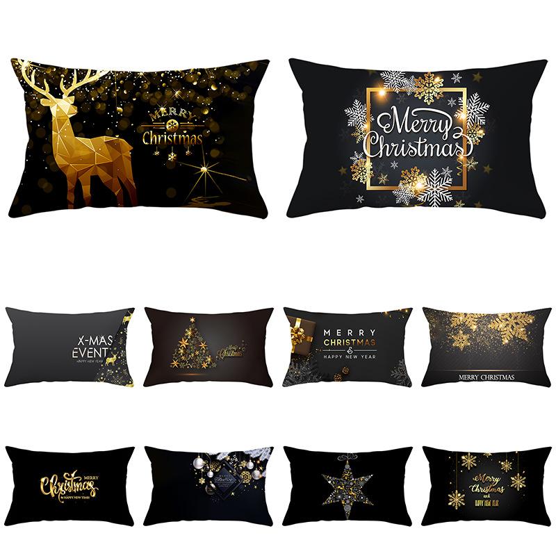 New Black Gold Series Christmas Peach Skin Print Waist Pillow Cover Home Accessories Cushion Cover Sofa Cushion Cover