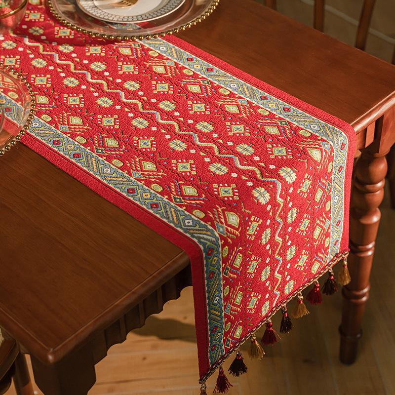 American Retro Jacquard Table Runner Dining Table Cloth Tea Table Cabinet Decorative Strip