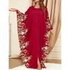 Ramadan Elegant Floral Print Maxi Dress Batwing Sleeve Split Women Kaftan Clothing