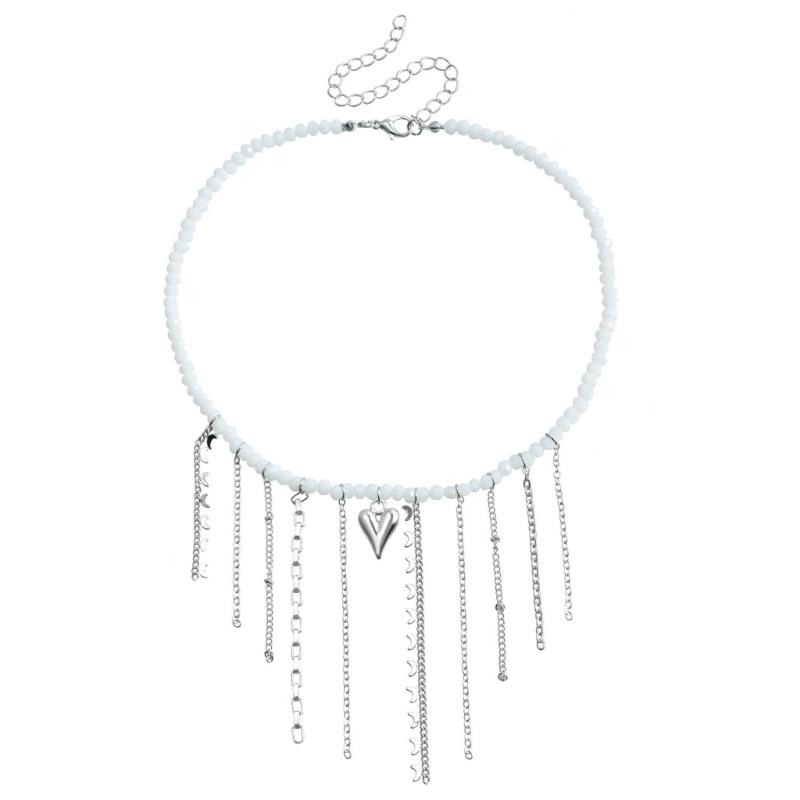 Creative Goth Moon Heart Tassel Pendant Choker Necklace Women Love Charm Necklace Collares Vintage Clavicle Chain Jewelry