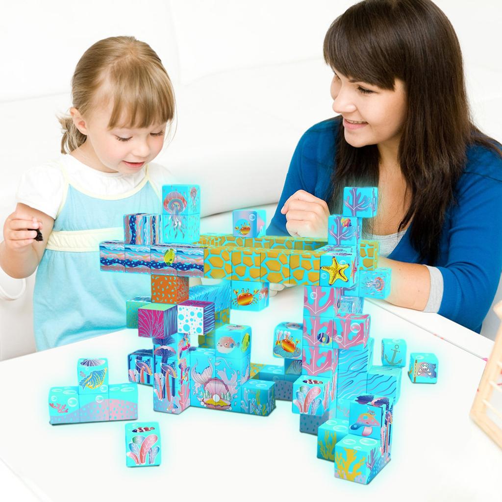 Luminous Magnetic Block Building For Children, Diy Strong Magnetic Attraction Educational Toys, Magnetic World