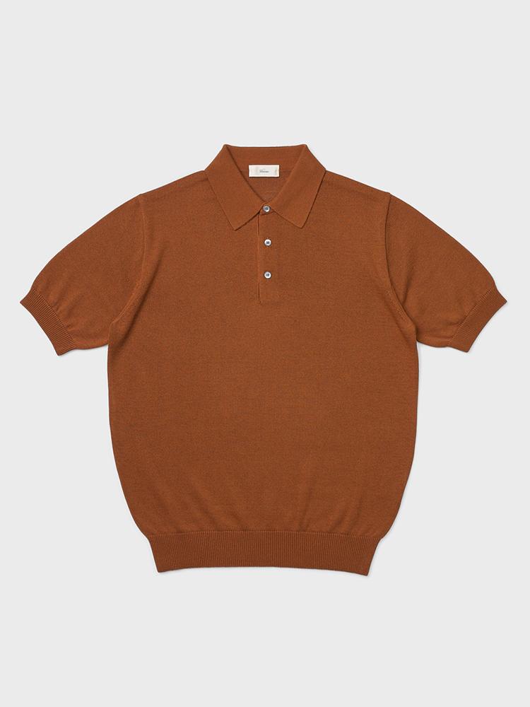 Berno 24Ss Linen Like Polo Knit Camel L