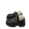 British Style Retro Thick High-Heeled Small Leather Shoes Women'S Versatile Platform-Soled Lace-Up Loafers K Single