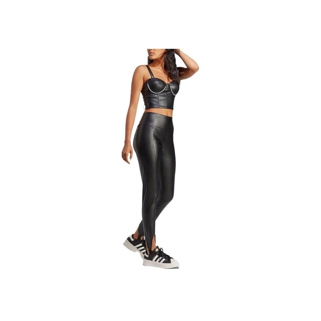 adidas Essentials High Waist Faux Leather Tight Fit Leggings Women Black IB4543