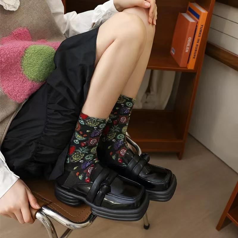 Women's Mid-calf Socks, Autumn Thin, Trendy and Versatile Long Calf Socks, Ethnic Style Retro Socks