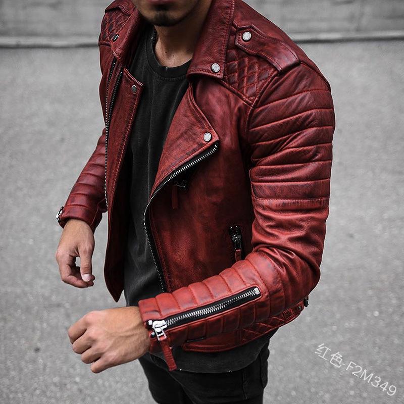 2022 European & American Spring Autumn Slim Lapel Men's Motorcycle Leather Jacket F2M349