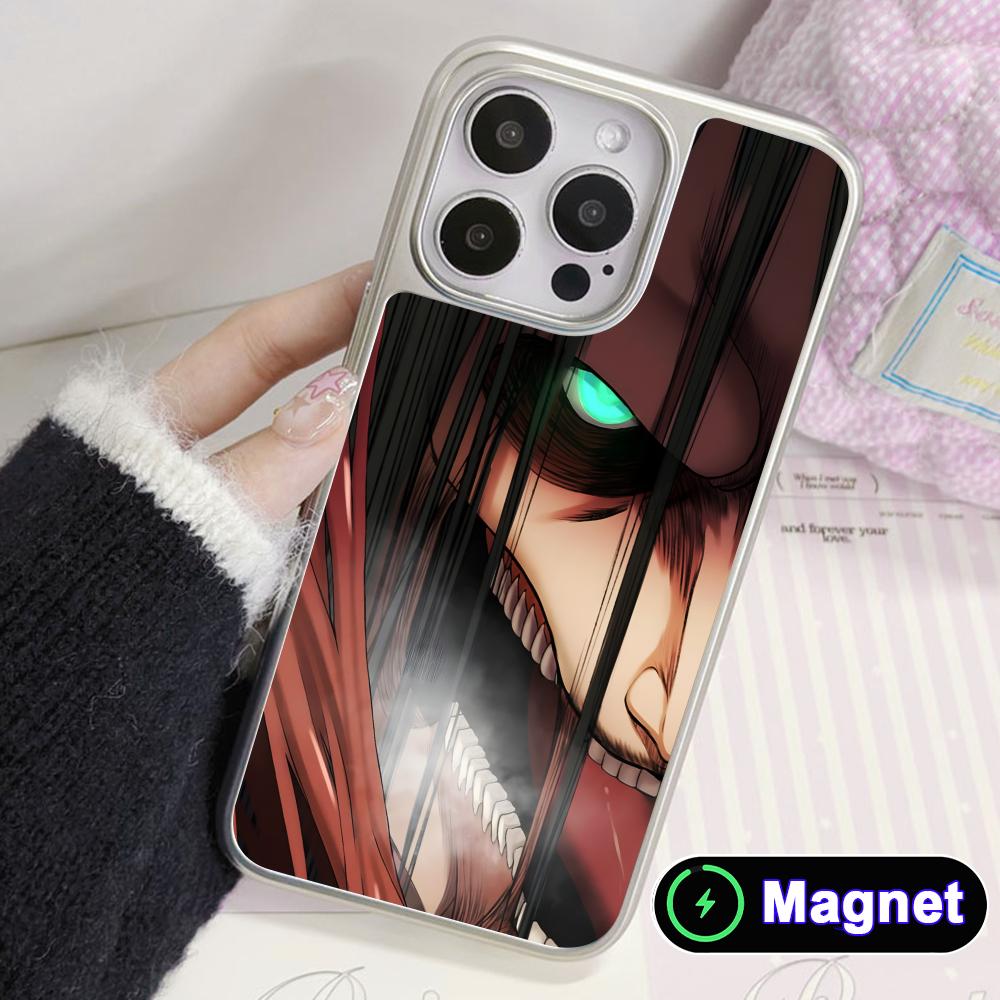 Custodia Cellulare Magsafe Placcata Argento AOT Eren Yeager per iPhone 17 16 15 14 13 12 11 Air Pro Max Plus Copertura Colorata