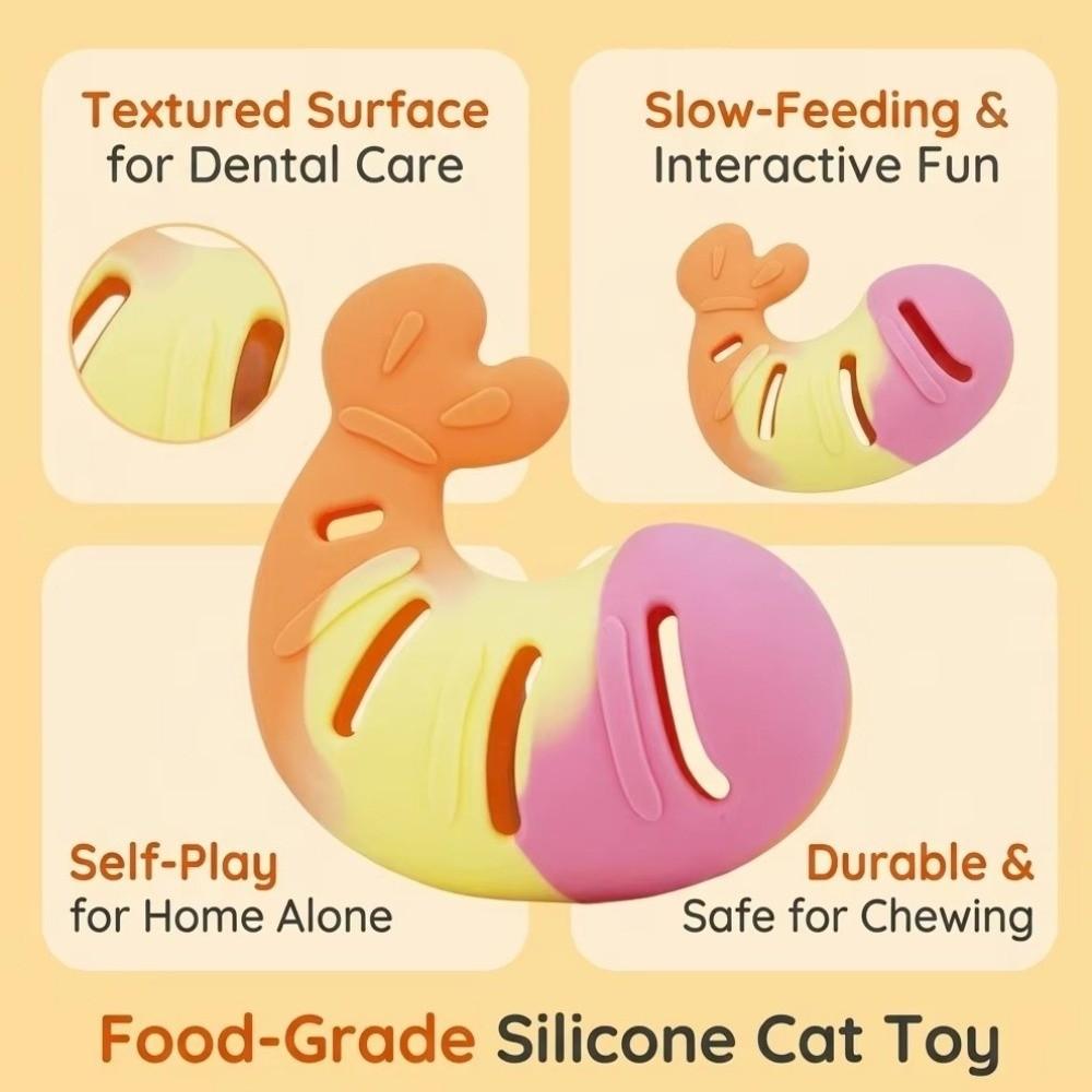 Bite-resistant Silicone Shrimp Cat Toy Treat Dispenser Leak Food Cat Toy Dental Health