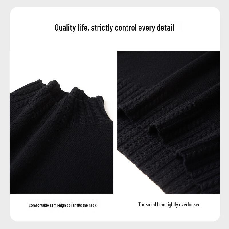TUHUANG Seamless Pure Wool Thick Semi-High Collar Sweater