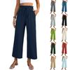 Women's Fashionable Loose-Fit Pocket Cotton-Linen Blend High-Waisted Wide-Leg Pants Casual Cropped Trousers