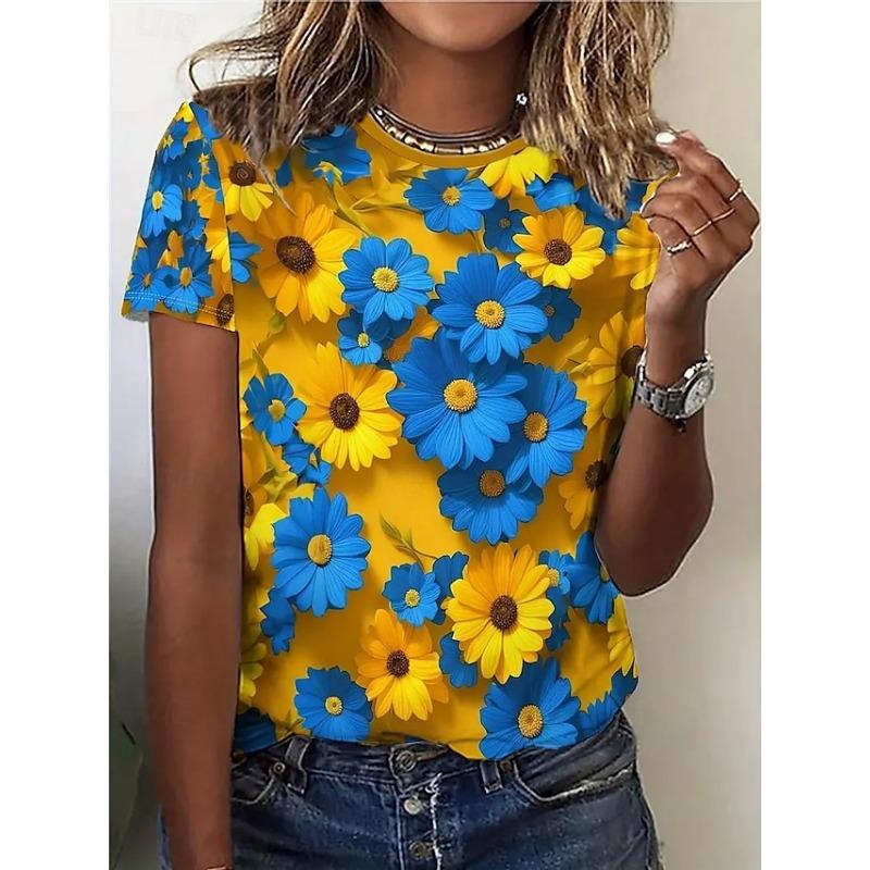 New Flower 3D Print T-Shirts Women Summer Casual O-Neck Short Sleeve T Shirt Harajuku Y2k Tees Tops Female Clothing