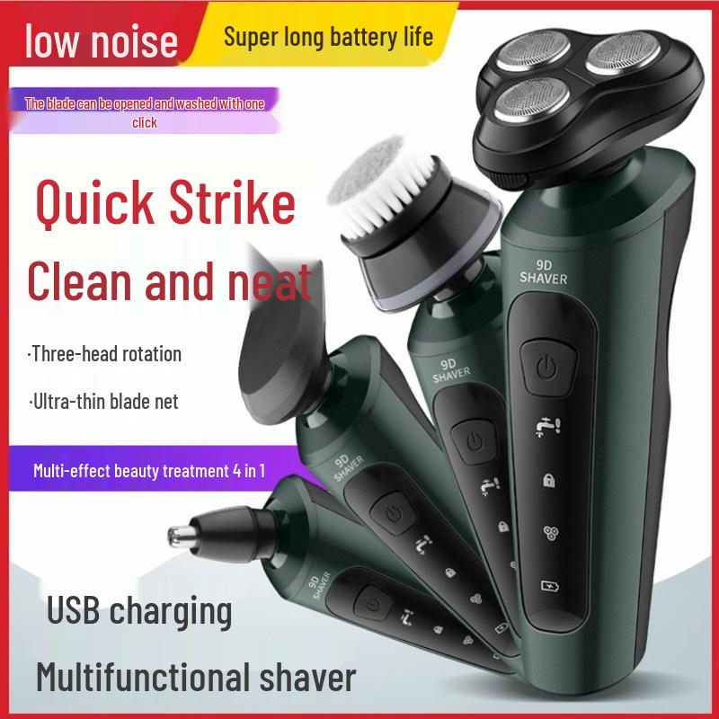 9D Multifunctional USB Rechargeable Electric Shaver & Full Body Hair Removal - Washable Beard Razor