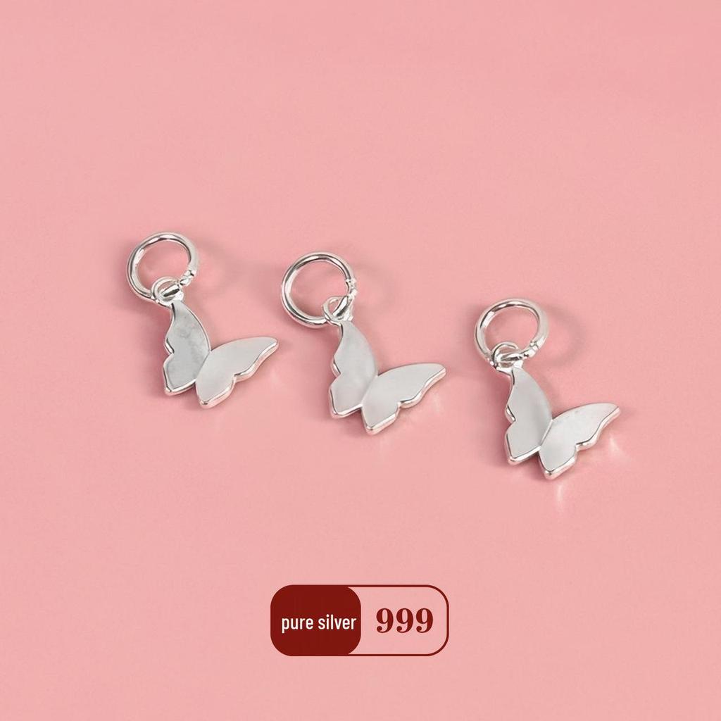 S999 Sterling Silver Butterfly Charm: Handmade Chinese Style Pendant for DIY Crystal Bracelets, Necklaces, and Rope Weaving