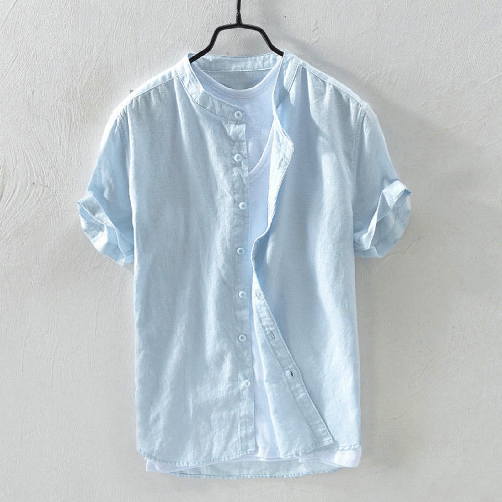 

Мужские мешковатые футболки из смеси хлопка с короткими рукавами и пуговицами в стиле ретро, ​​топы, блузки XXXXL