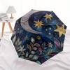 Starry Night Moon and Stars Decorative Plate Umbrella, Cute Umbrella with Cute Design, Portable 3-Fold Compact Umbrella for Men & Women, Valentine's D