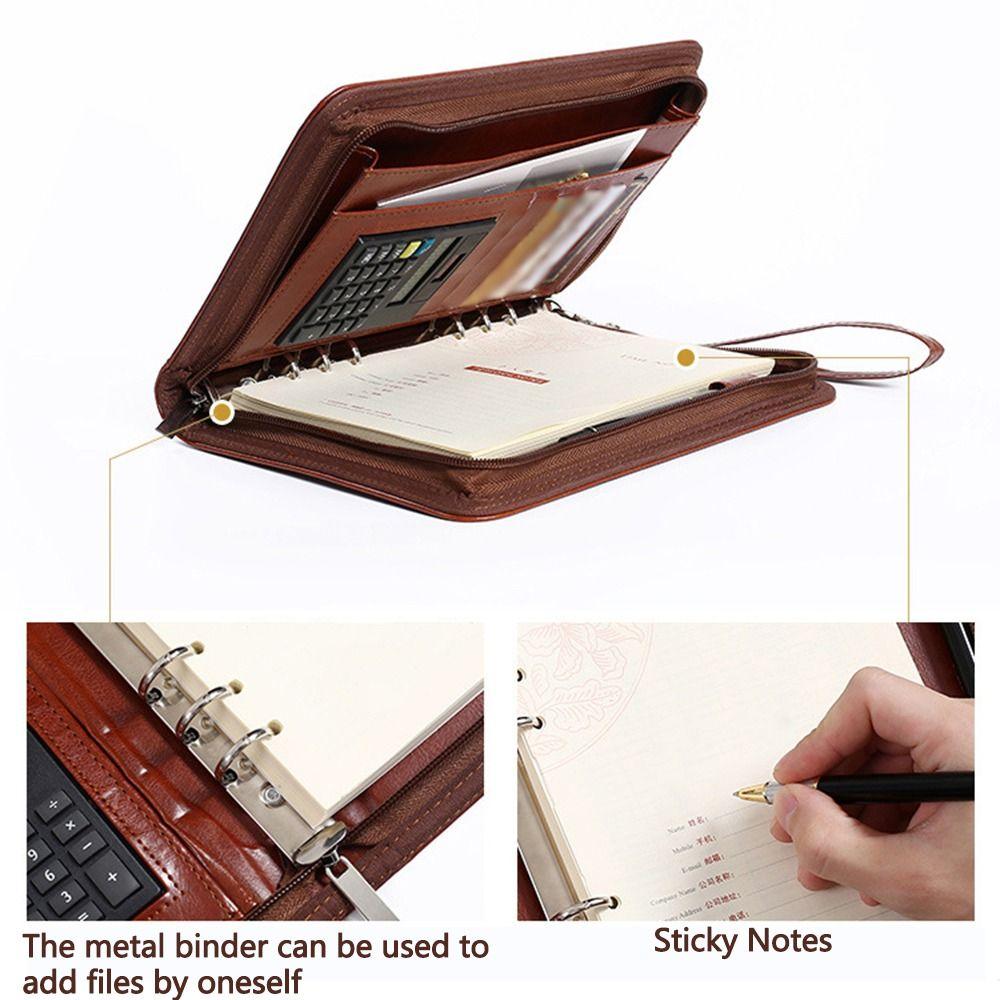 6-Ring File Folder PU Leather Work Record Book Memo Book Loose Leaf Notebook  Document Storage