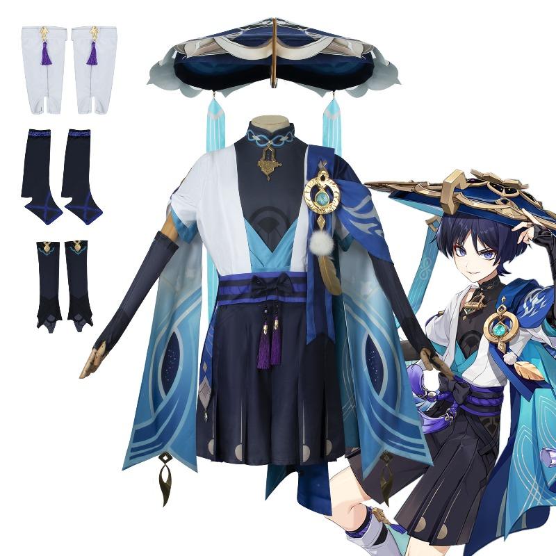 Serviço de cosplay original do deus wanderer cosplayer escaramuçador wanderer animação jogo roupa peruca terno de serviço c masculino
