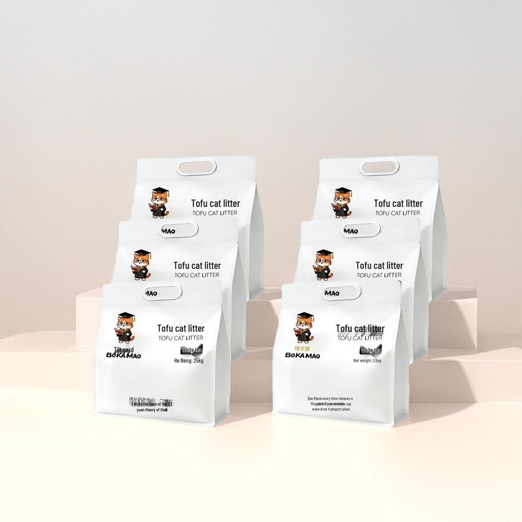 Lettiera per Gatti in Tofu Agglomerante Senza Polvere Profumata al Tè Bianco, Scaricabile nel WC, Varie Misure, Spedizione Gratuita
