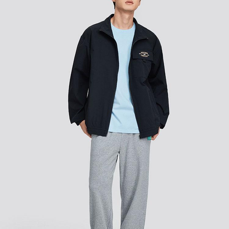 Skechers Comfortable Breathable Long Sleeve Jacket With Stand Collar And Zipper Men jackets Carbon-Black L224M083-0018
