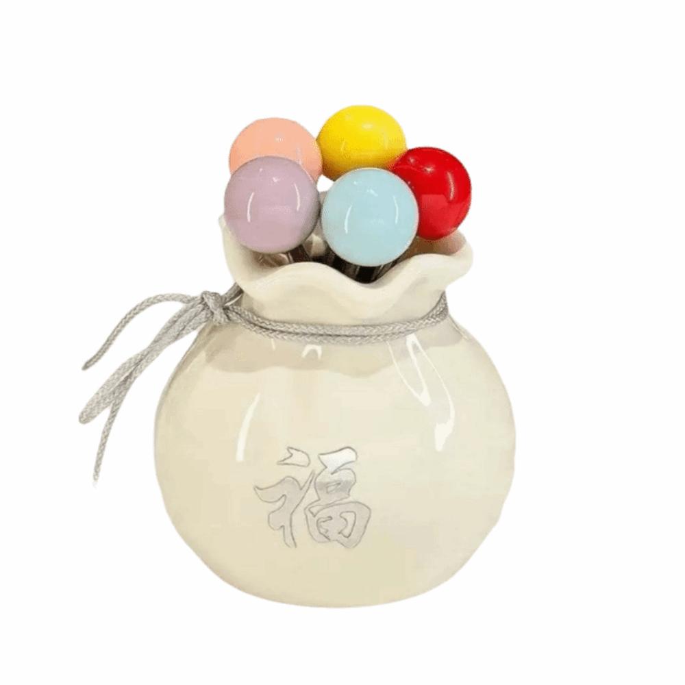 Rustproof Fu Bag-shaped Fruit Fork Set Anti-scald Blessing Bag Fruit Fork Storage Set Household