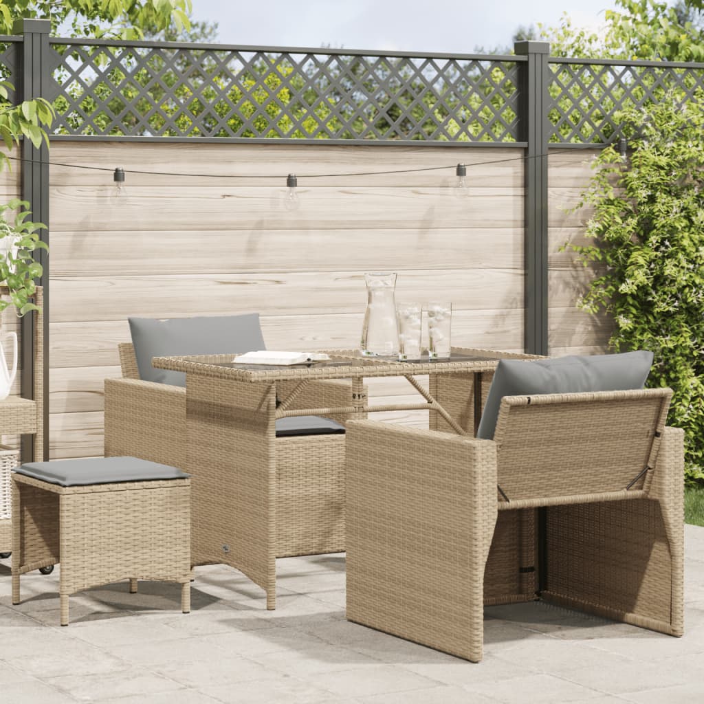 4 Piece Outdoor Sofa Set with Cushions Beige Poly Rattan