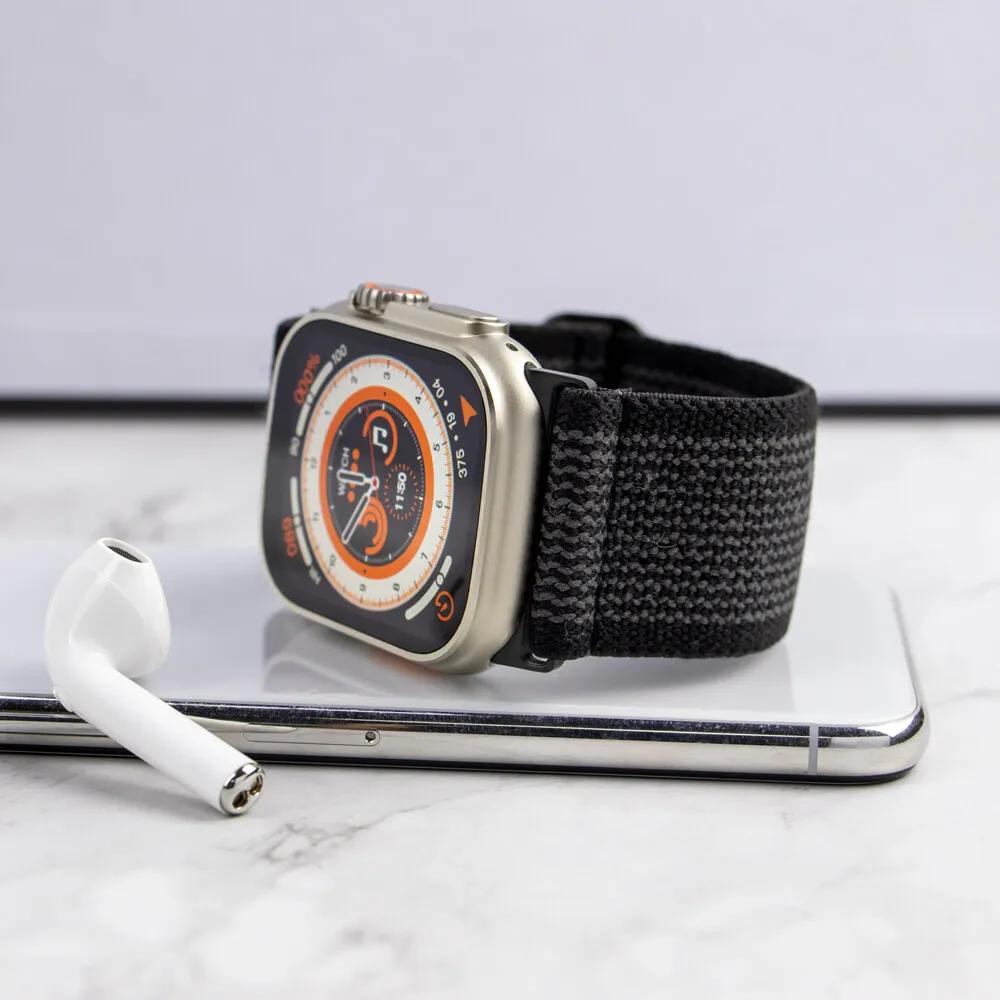 Nylon Elastic Strap For Apple watch Ultra 2 49mm Wide Braided Loop Adjustable Band iWatch 9 8 7 6 5 4 SE 45mm 41mm 44mm 40mm