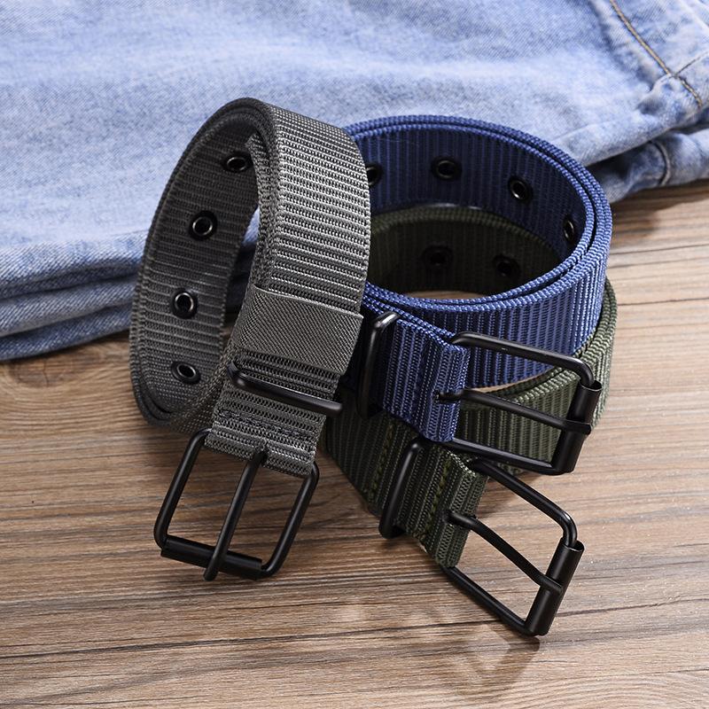 Porous And Durable Pin Buckle Belt Men'S Canvas Sports Men'S Belt Student Outdoor Military Training Jeans Belt