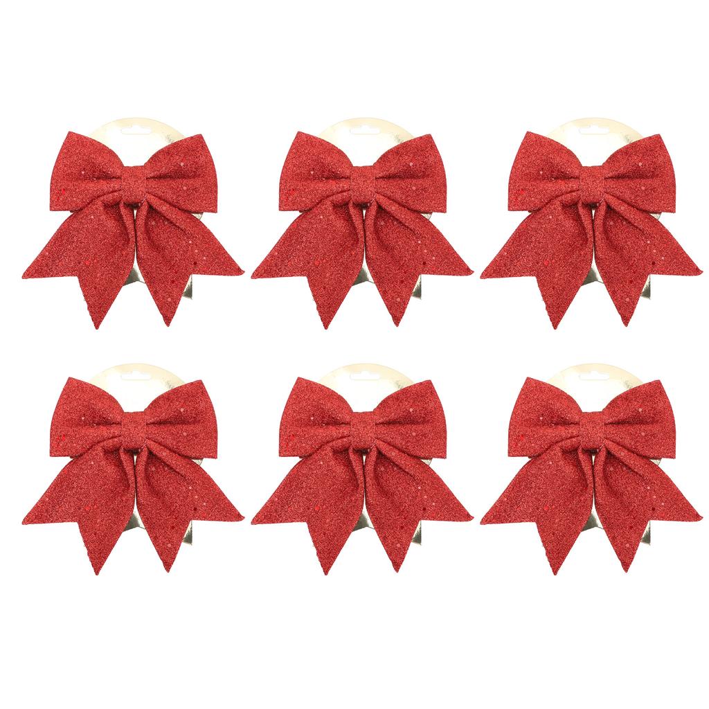 6pcs Glitter Bow Ornaments Multifuntional Party Accessories Xmas Decorative Glitter Ties for