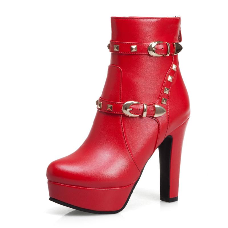 Botas de plataforma de moda para mujer, botines sexis con remaches para mujer, zapatos de fiesta cortos en rojo, amarillo, blanco y negro, calzado de talla grande para mujer