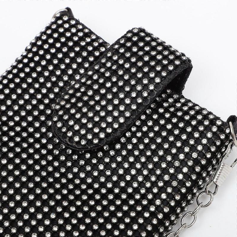 Husă Mică pentru Telefon Mobil Geantă Lungă cu Cristale Geantă Crossbody cu Diamante pentru Căști Telefon Lucruri Mici(Negru)