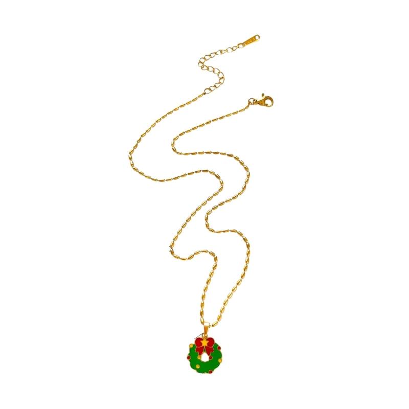 Lovely Cartoon Christmas Necklace Themed Pendant Collarbone Chain Neck Jewelry Gift For Women Holiday Party