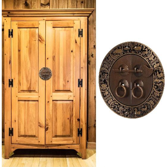 14cm/5.5inch Furniture Handle Brass Double Door Chinese Style Retro Round Handles Cupboard Dressing Table Wardrobe Wine Cabinet Drawer Antique Knobs