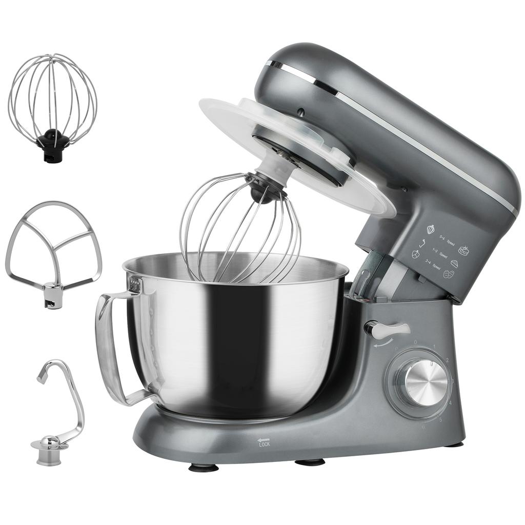 Stand Mixer 1300 W, Professional Kneading Mixer 4.5 L, Stainless Steel Bowl, 6+P Speeds and Pulse, Silver