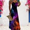 Women Plus Size Scoop Neck Strappy Sleeveless Colorful Printed A Line Maxi Dress
